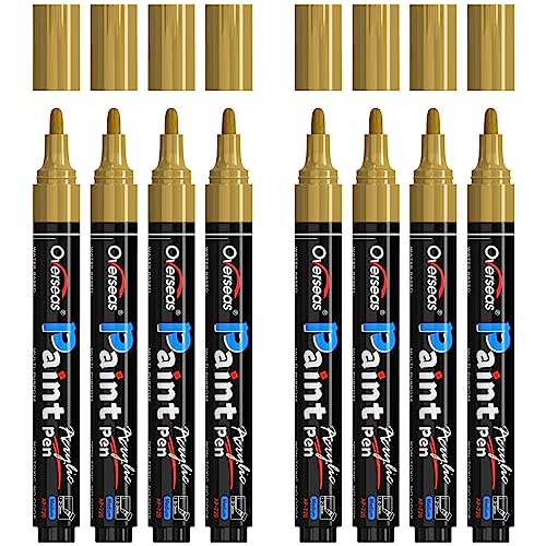 Overseas Gold Paint Pens Paint Markers - Permanent Acrylic Markers 8 Pack, Water-Based, Quick Dry, Waterproof Paint Marker Pen for Rock, Wood, Overseas