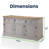 Furniture Dash Solid Wood Sideboard Buffet 65.9" W, 16.9" D, 31.6" H - Wooden Storage Cabinet, Cupboard Console Table, Ideal for Living Room, Kitchen Furniture Dash