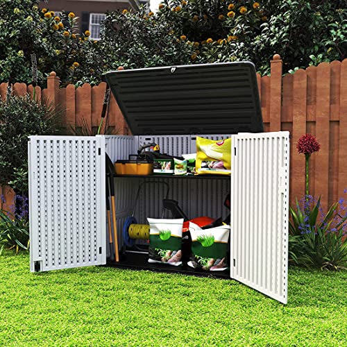 KINYING Larger Outdoor Storage Shed Weather Resistance, Horizontal Storage Box Waterproof for Garden, Patios, Backyards, 48 Cu.ft Capacity for Bike,