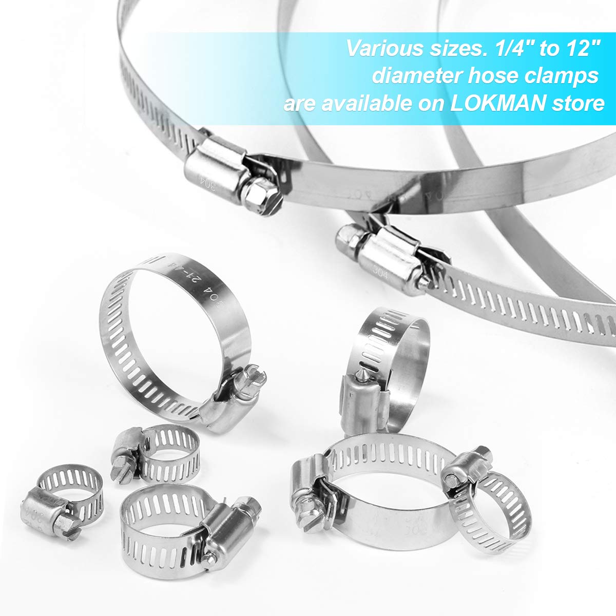 LOKMAN 8 Inch Stainless Steel Duct Clamp Worm Gear Adjustable 195-215mm Hose Clamp, Pack of 5 (8 Inch) LOKMAN