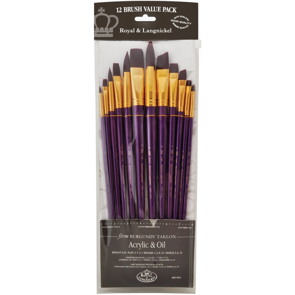 Royal Brush Manufacturing Royal and Langnickel Zip N' Close 12-Piece Brush Set, Firm Burgundy Taklon, Assorted Royal Brush