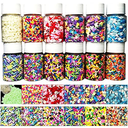 LIKETURE Fake Sprinkles 12 Jars 180g Polymer Clay Sprinkles Fake Candy Sprinkles Faux Sprinkle for Resin Slime Craft Plastic Sprinkle Nail Art Phone LIKETURE