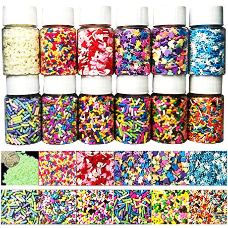 LIKETURE Fake Sprinkles 12 Jars 180g Polymer Clay Sprinkles Fake Candy Sprinkles Faux Sprinkle for Resin Slime Craft Plastic Sprinkle Nail Art Phone LIKETURE