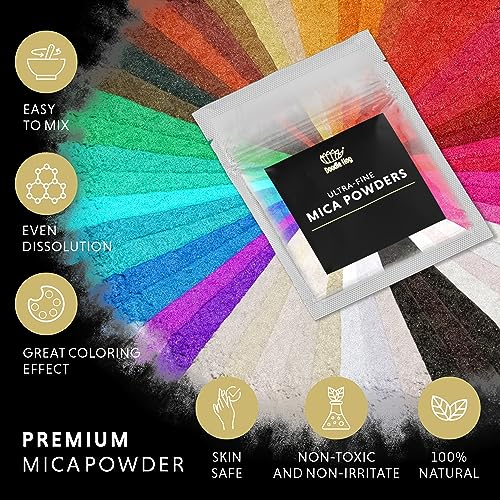 52 Color Mica Pigment Powder Set. Ultra Fine Mica Powder for Resin, Epoxy, Paint