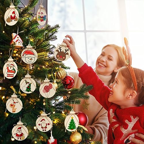 OurWarm 50pcs DIY Christmas Wooden Ornaments Unfinished, 4" Large Natural Wood Slices Predrilled with Hole Wooden Circles for Crafts Christmas OurWarm