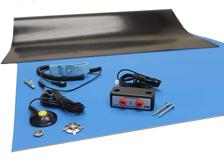 Rubber ESD Anti-Static HIGH Temperature Soldering MAT KIT-24" X 72" (2'x 6') - 0.08" Thick- with Dual Bench and Wrist Strap-Blue Scientific Americas