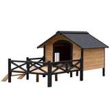 Wooden Large Dog House 43.3" L x 69.9" W x 32.7" H Extreme Outback Log Cabin Weatherproof Outdoor Pet Kennel, Cabin Style Elevated Pet Shelter AMZOSS