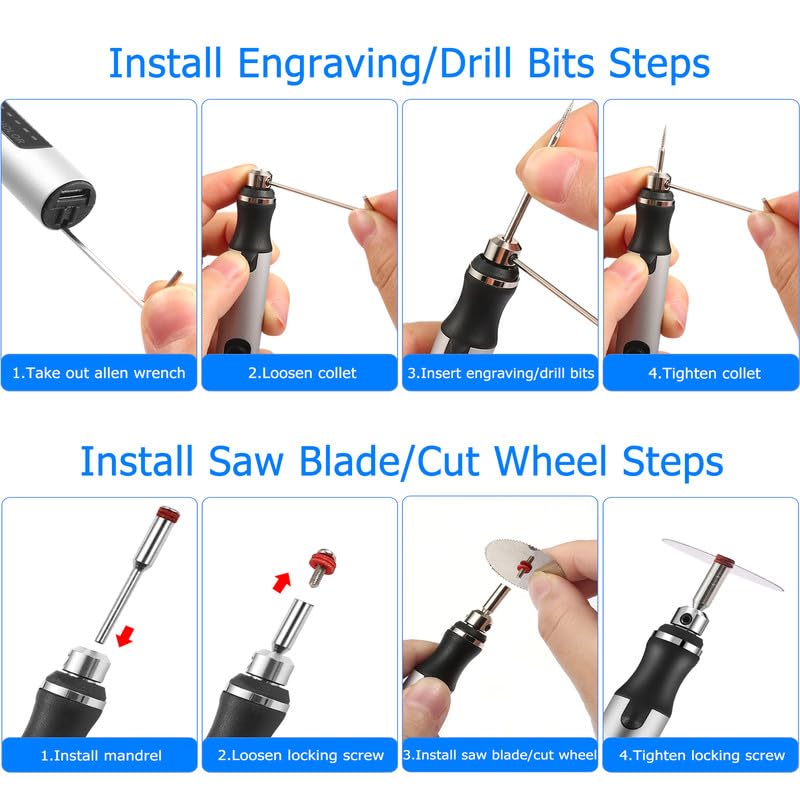 Uolor USB Rechargable Engraving Pen with 42 Bits, Mini Electric DIY Engraver Cordless Rotary Tools Portable Engraving Tool for Jewelry Wood Metal Uolor