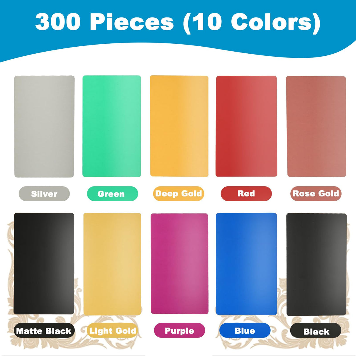 FVIEXE 300PCS Metal Business Card Blanks for Laser Engraving, 0.21mm Thick Multicolor Sublimation Aluminum Business Cards Name Cards Metallic DIY FVIEXE