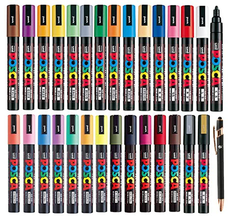 Uni Japan Paint Marker FULL RANGE Bundle Set Marking Pen Medium Point PC-5M 29 Colours ( 22 Standard & 7 Natural ) Japanese Domestic Market Product Uni Mitsubishi