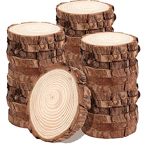 JOIKIT 50 PCS 3.5-4 Inches Natural Wood Slices, Unfinished Natural Wood Coasters, Wood Rounds Circles for Arts and Crafts, DIY, Christmas Ornaments, JOIKIT
