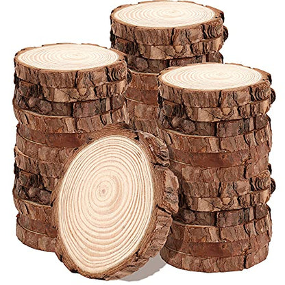 JOIKIT 50 PCS 3.5-4 Inches Natural Wood Slices, Unfinished Natural Wood Coasters, Wood Rounds Circles for Arts and Crafts, DIY, Christmas Ornaments,