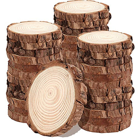 JOIKIT 50 PCS 3.5-4 Inches Natural Wood Slices, Unfinished Natural Wood Coasters, Wood Rounds Circles for Arts and Crafts, DIY, Christmas Ornaments, JOIKIT