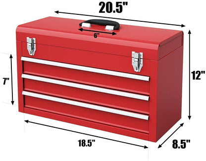 IRONMAX Portable Tool Box, Lockable Steel Tool Chest Cabinet w/ 3 Drawers & Top Tray, 3-Drawer Toolbox for Household, Warehouse, Repair Shop, Red