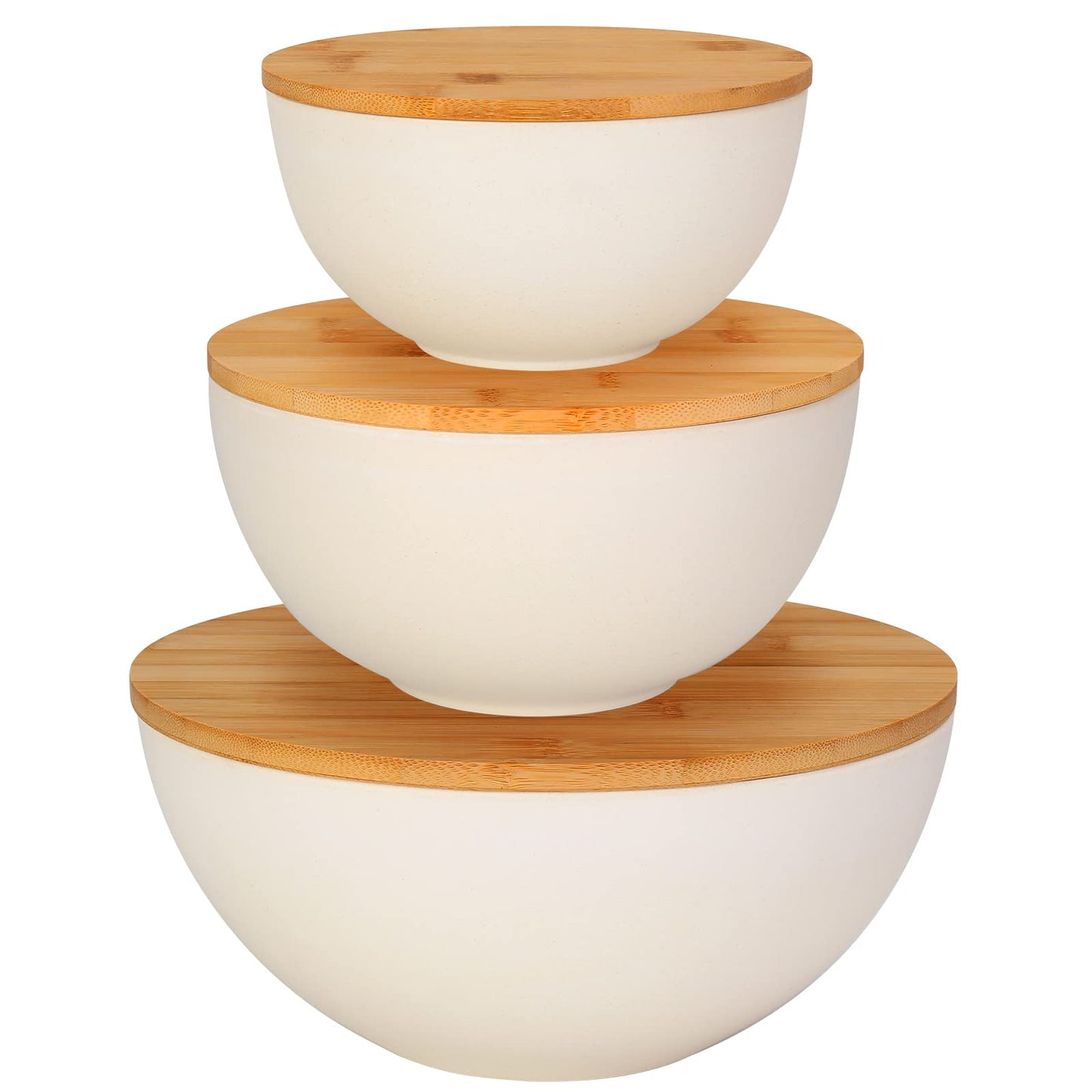 ShineMe Salad Bowl with Lid, Natural Bamboo Fiber Serving Bowls Set of 3 with Utensils & Lids, Mixing Bowls for Preparing, Storing and Serving for - WoodArtSupply