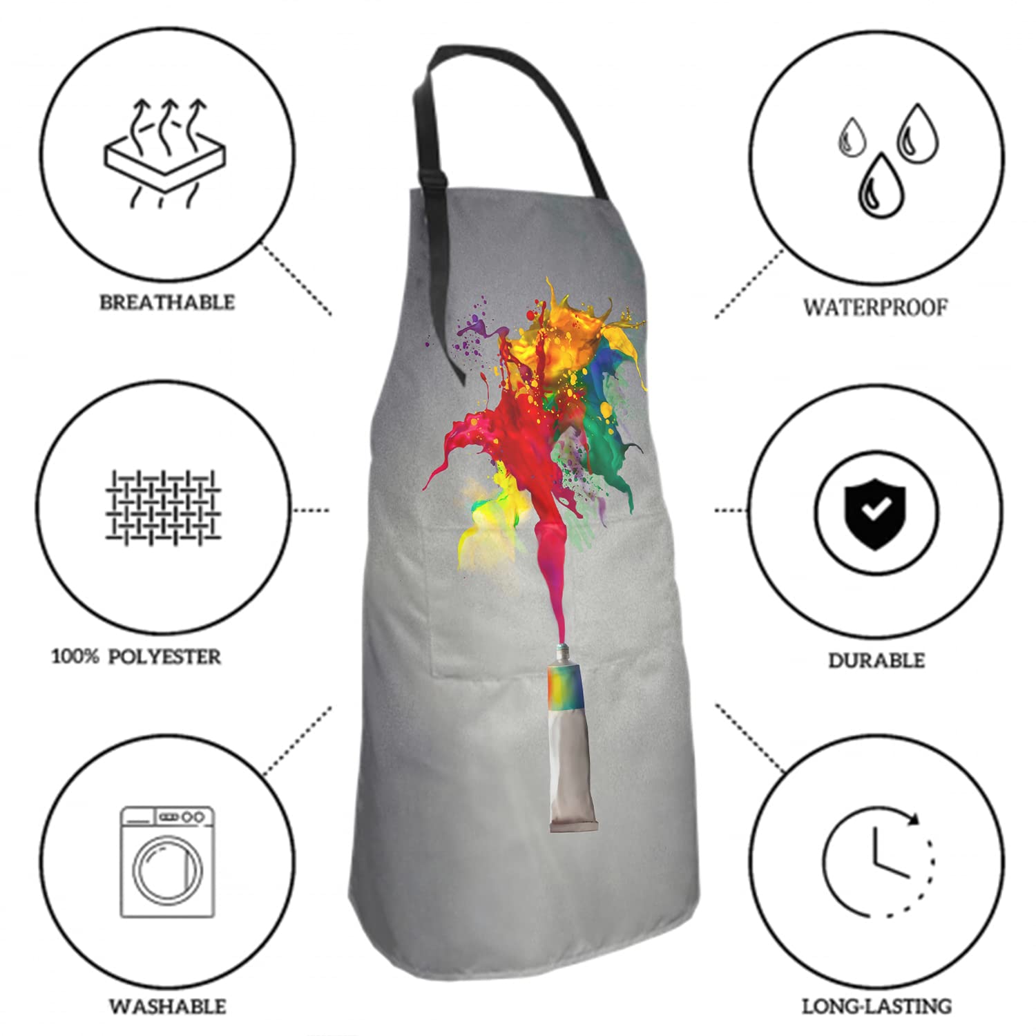 Granbey Colorful Artist Painting Apron For Women Men With 2 Pockets And Adjustable Neck Art Painter Aprons For Gifts - Home Garden Kitchen Oil - WoodArtSupply