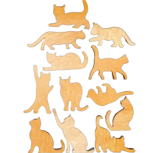 12PCS Different Forms Cat Wooden DIY Crafts Paper Cutouts Wooden Cat Shape Hanging Ornaments for Pet Themed Birthday Halloween Christmas Party - WoodArtSupply