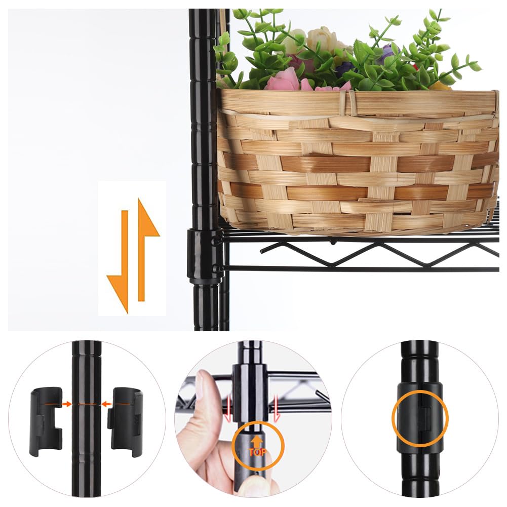 REGILLER 8-Wire Shelving Metal Storage Rack Adjustable Shelves,Standing Storage Shelf Units for Laundry Bathroom Kitchen Pantry Closet (Black,23.9L x REGILLER