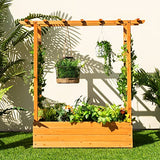 S AFSTAR Raised Garden Bed with Arch Trellis, Wood Planter Box with Hanging Roof, Side Trellis, 4 Drainage Holes, Above Ground Elevated Garden Bed S AFSTAR