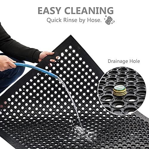 ZTDM Rubber Mat, 36‘’Lx24‘’W Heavy Duty Non-Slip Drainage Rubber Cushion Mat, Anti-Fatigue Industrial Drainage Bar Resturant Kitchen Hard Floor Mat, ZTDM