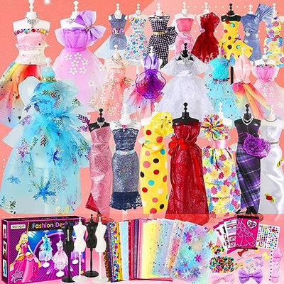 OCHIDO 600+Pcs Fashion Designer Kits for Girls 6 7 8 9 10 11 12 Years Old,DIY Arts & Crafts Girls Set with 4 Mannequins,Sewing Kit for Kids for