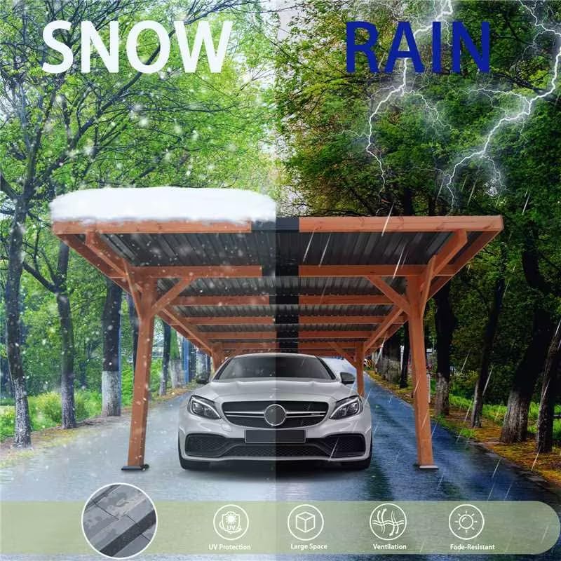 18.3x12.6 ft Wood Carport Heavy Duty Garage with Metal Roof, Windproof Snowproof Car Shelte Suitable for Ram Toyota Pickup SUV Trucks - WoodArtSupply