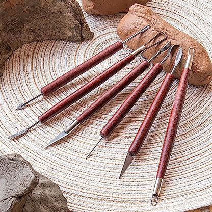 6PCS Clay Tools Sculpting, Double-Sided Polymer Carving Tools Kit, Wood Ceramic Tool Set for Pottery, Air Dry Clay, Polymer Clay, Sculpting, - WoodArtSupply