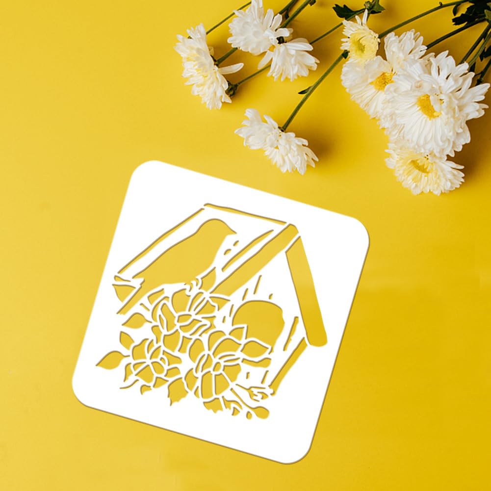 FINGERINSPIRE 4PCS Birdhouse Stencil for Painting 7.87x7.87inch Bird's House Painting Stencil Bird's Nest Drawing Stencil Spring Theme Craft Stencil FINGERINSPIRE