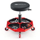Goplus Rolling Mechanic Stool, Adjustable Pneumatic Shop Stool Creeper Seat with Removable Magnetic Tool Tray, Padded Cushion, Universal Wheels, Goplus