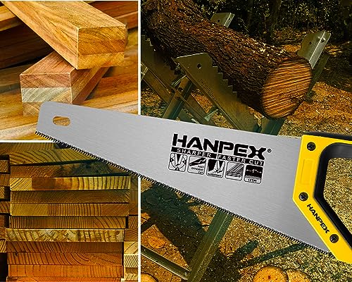 Hanpex 14" Pro Hand Saw, 11 TPI Fine-Cut Handsaw - Sharp Manual Saw Idea for Cutting Wood, Sawing, Gardening, Trimming, Plastic Pipe, Drywall Hanpex
