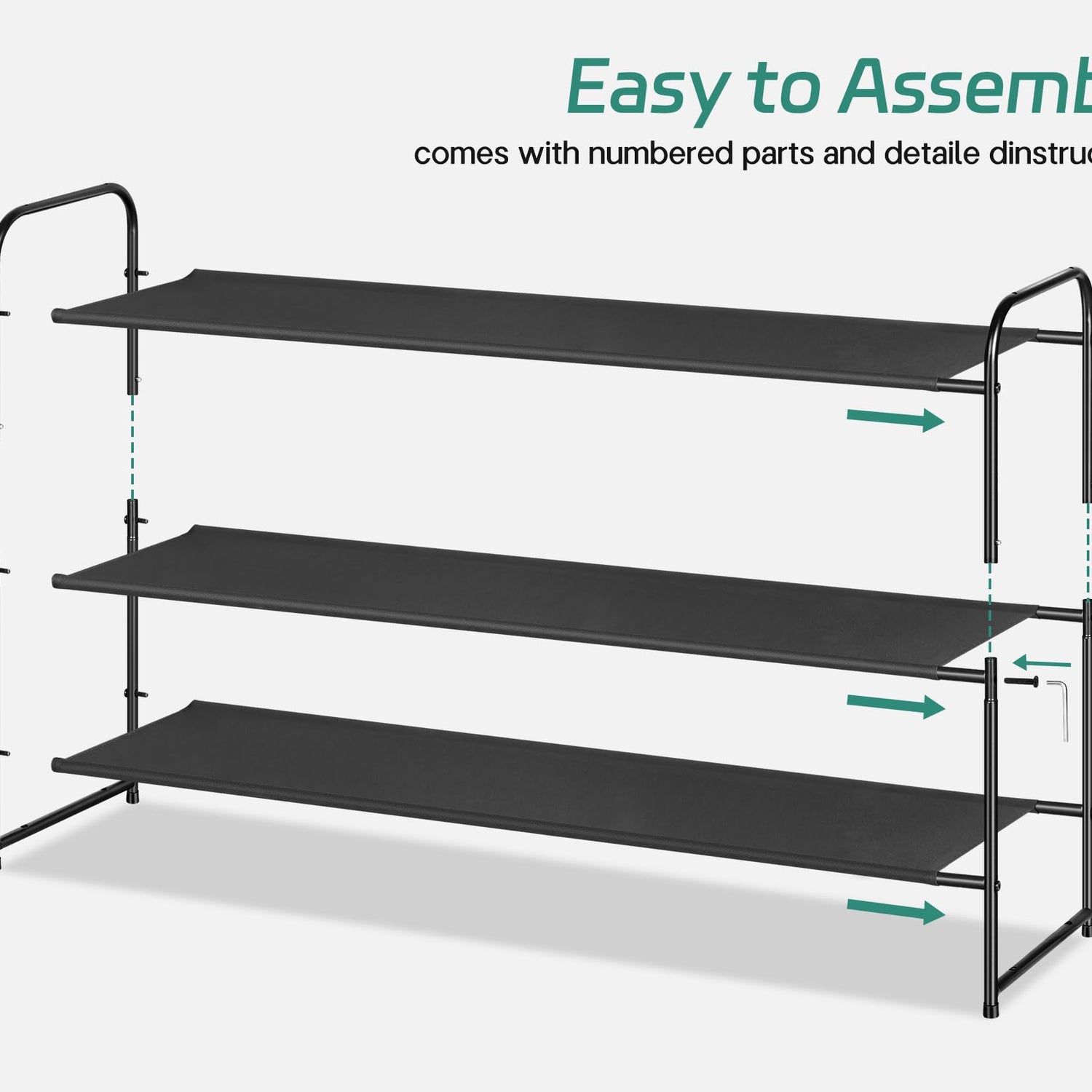 AOODA Long 3 Tier Shoe Rack for Closet Entryway, Stackable Wide Shoe Storage Organizer Holds 24 Pairs Shoe Rack Shelf for Bedroom, Floor, Garage, AOODA