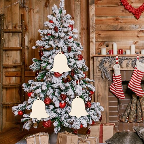 Healifty 10Pcs Unfinished Christmas Wooden Ornaments Bell Wood Cutouts Wood Slices for Christmas Trees Hanging Decorations Healifty