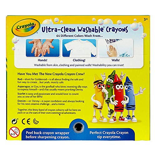 Crayola Ultra Clean Washable Crayons, Built in Sharpener, 64 Count, Kids at Home Activities Crayola