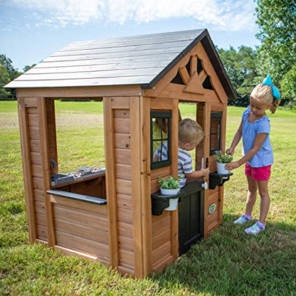 Backyard Discovery Sweetwater All Cedar Wooden Playhouse, Light Brown - WoodArtSupply