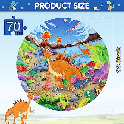 DIGOBAY Dinosaur Floor Puzzles for Kids Ages 3-8, 70 Piece Large Round Toddler Puzzles Preschool Educational Dino Jigsaw Puzzle Toys for 3+ Year Old - WoodArtSupply