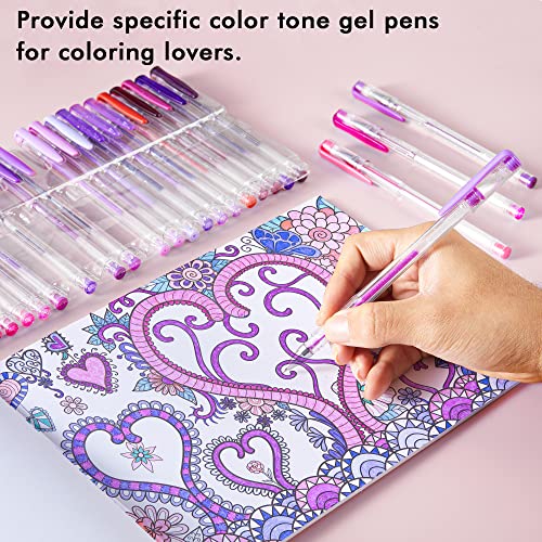 Shuttle Art 60 Pack Tone , Pink Purple Gel Pens with 30 Refills for Adults Coloring Books Journaling Drawing Nature, Landscapes, Animals Scenes
