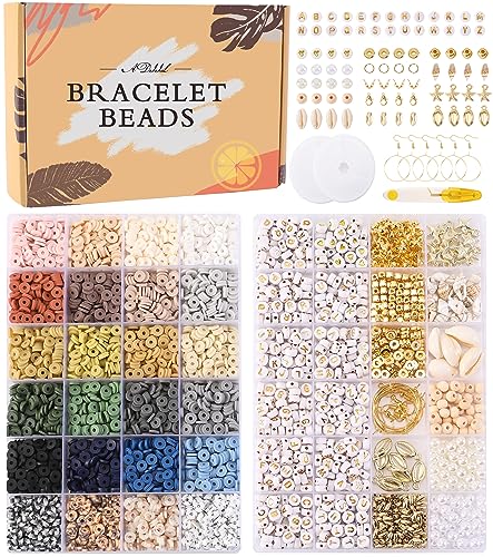 ADIIL 7200 Pcs Clay Beads Bracelet Making Kit, 24 Neutral Colors 6mm Polymer Clay Beads for Jewelry Making, Friendship Bracelet Heishi Beads with - WoodArtSupply