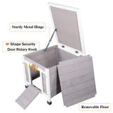 Deblue Weatherproof Cat House for Outdoor Cats, Wooden Small Pet House Outside, Feral Cat Shelter with Elevated Floor and Lockable Door - Grey Deblue