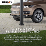 Sunjoy Carport 14 ft. x 20 ft. Outdoor Gazebo Heavy Duty Garage Car Shelter with Brown Powder-Coated Steel Roof/Black Frame and 2 Ceiling Hooks by Sunjoy