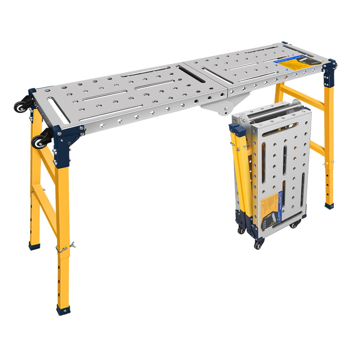 FUNTECK Versatile Portable Steel Work Platform and Welding Table with Casters | 55 x 14-inch Galvanized Tabletop | 1100 lbs. Load Capacity | - WoodArtSupply