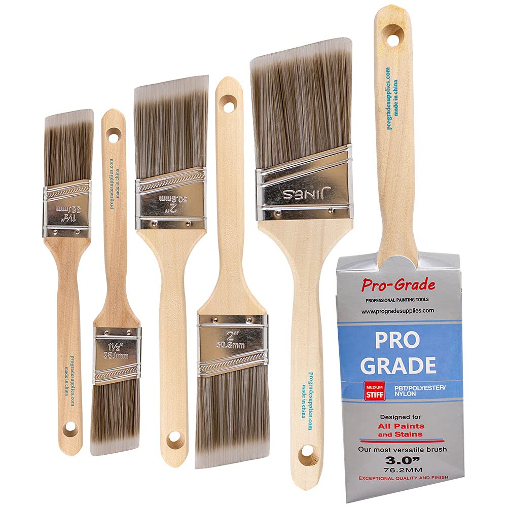 Pro Grade - Paint Brushes - 6 Pack Variety Angle Paint Brushes Pro Grade