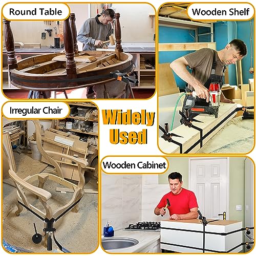 Feekoon 3 Packs Strap Clamps for Woodworking, Quick Release Band Clamps with 4 Corner Claws, Thick and Sturdy Belt Clamps, Adjustable Picture Frame Feekoon