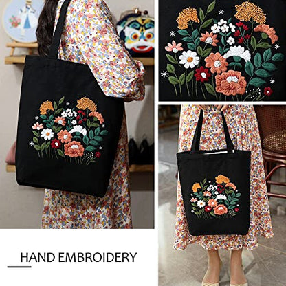 MAMUNU Canvas Tote Bag Embroidery Kit with Pattern for Beginners, Arts and DIY Crafts Kits for Adults, Include Instructions Embroidery Bag, - WoodArtSupply