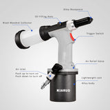 KIARUO Pneumatic Rivet Gun S30 Self-Suction Air Rivet Gun 3/16" 5/32" 1/8" 3/32" Hydraulic Riveter with 1 Set of Extra Jaws KIARUO