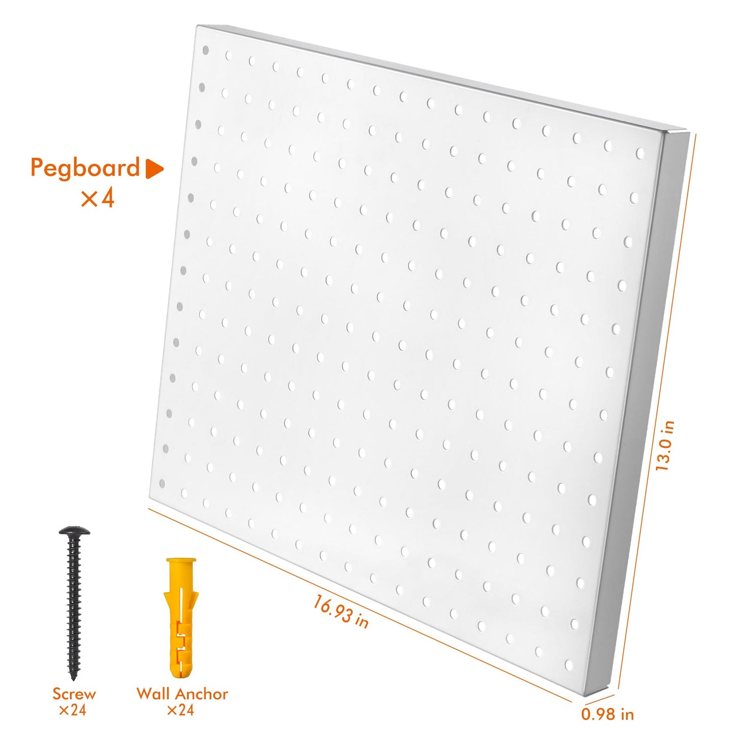 Heavy Duty Metal Pegboard Organizer - Wall Storage Steel Peg Board Panels Set 1/4 inch Round Holes 17"x13" 4 Pack Garage Craft Tool Display Hanging - WoodArtSupply