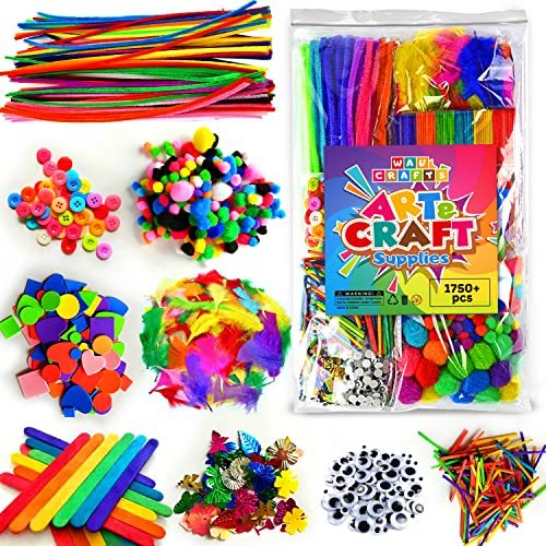 WAU CRAFTS Arts and Crafts Supplies for Kids - 1750 pcs Crafting for School Kindergarten Homeschool - Supplies Set for Kids Craft Art - Supply Kit - WoodArtSupply