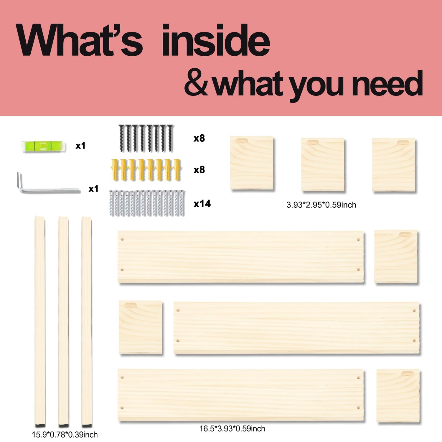 Fixwal Floating Wall Bookshelves, Baby Nursery Decor, 16.5 Inch Solid Wood Shelves for Books, Toys and Decor Storage (Natural Wood) Fixwal