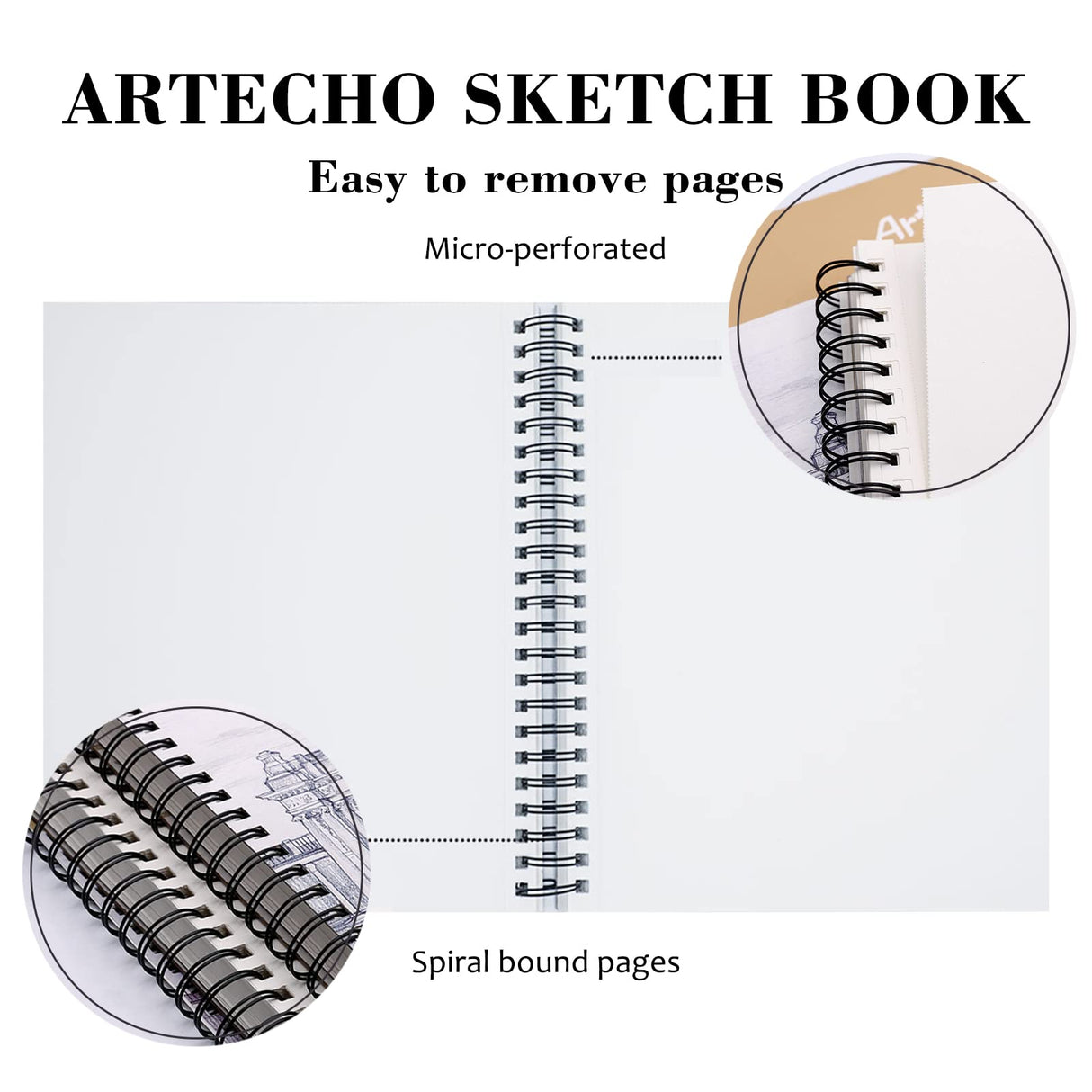 Artecho Sketch Book 9 x 12 Inch, 100 Sheets 90gsm, Pack of 2, Spiral Sketchbook, Hardcover Sketchbook, Acid Free Sketch Paper, Sketch Pad, Sketchbook Artecho