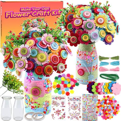 Korilave Crafts for Girls Ages 6-8 Make Your Own Flower Bouquet with Buttons and Felt Flowers, Art and Crafts for Kids Ages 8-12, DIY Personalized - WoodArtSupply