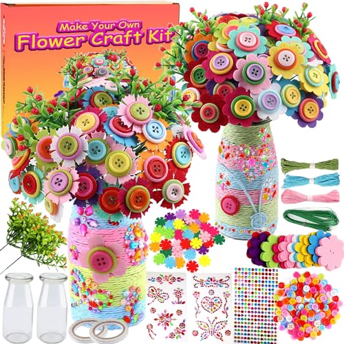 Korilave Crafts for Girls Ages 6-8 Make Your Own Flower Bouquet with Buttons and Felt Flowers, Art and Crafts for Kids Ages 8-12, DIY Personalized - WoodArtSupply